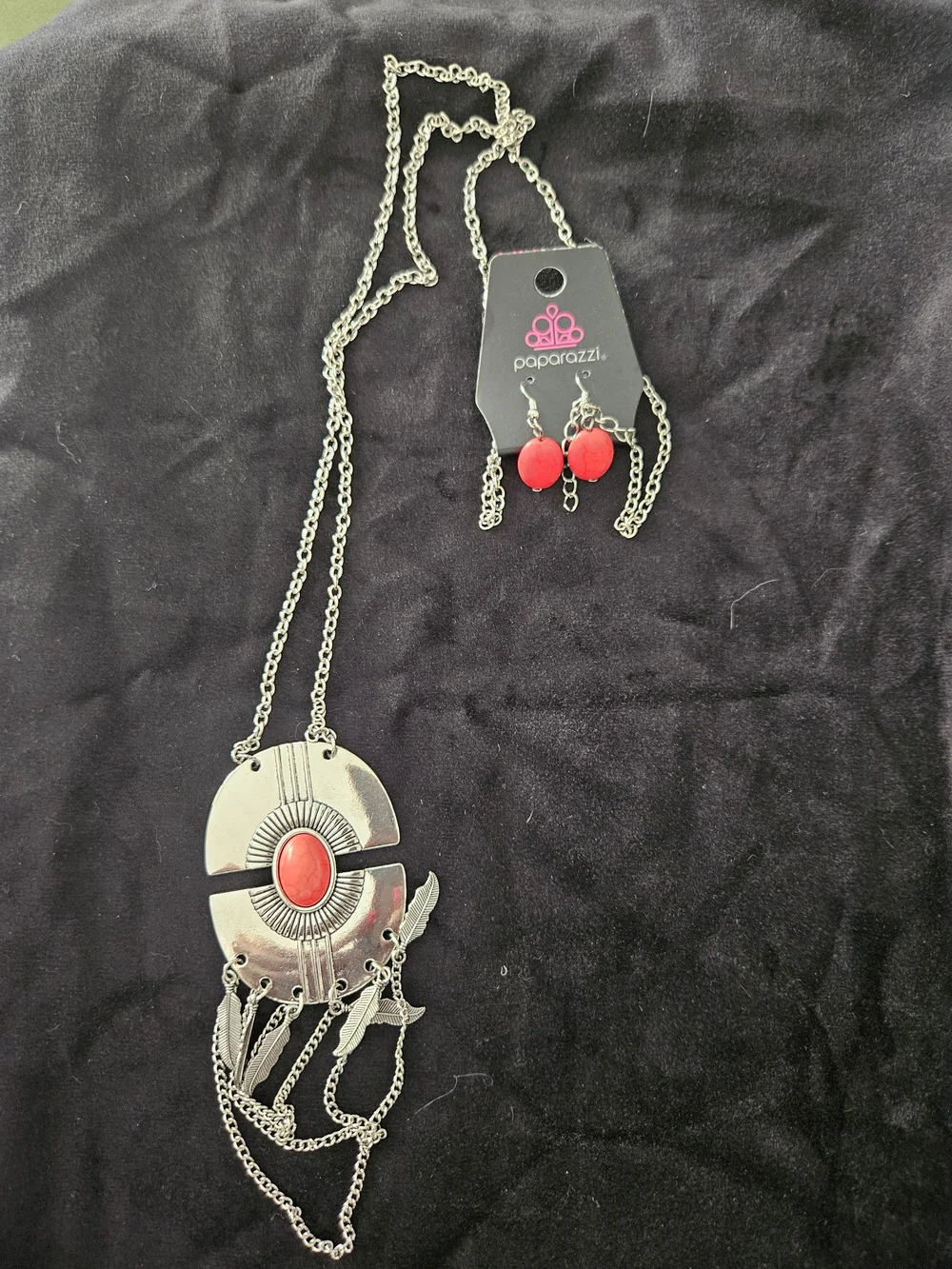 Paparazzi Silver Necklace & Red Earring Set - Bold Red Accent